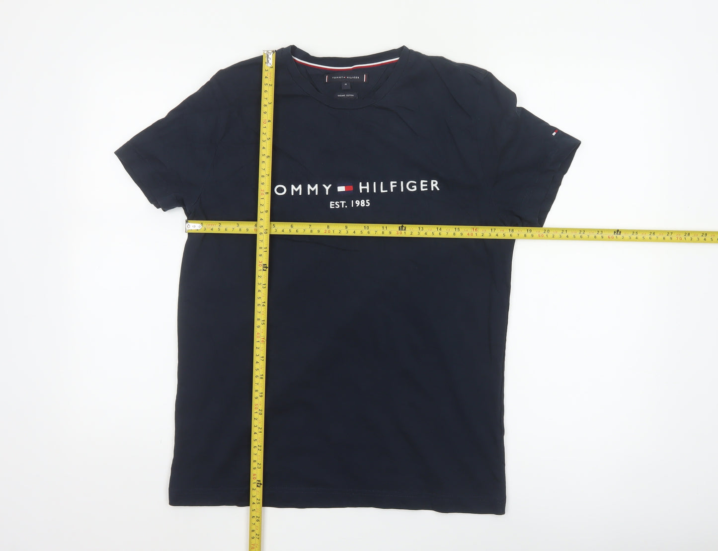Tommy Hilfiger Men Blue Regular Fit Logo Cotton Crew Neck T-Shirt M