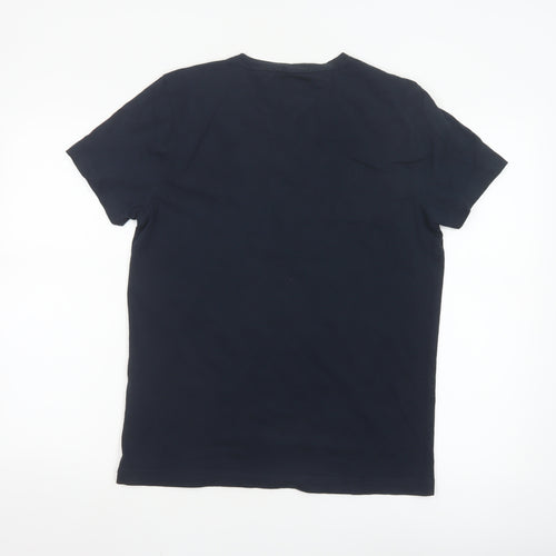 Tommy Hilfiger Men Blue Regular Fit Logo Cotton Crew Neck T-Shirt M