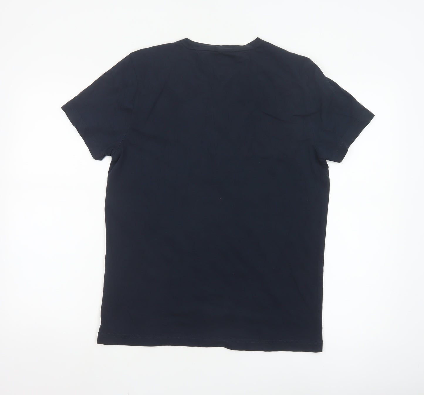 Tommy Hilfiger Men Blue Regular Fit Logo Cotton Crew Neck T-Shirt M