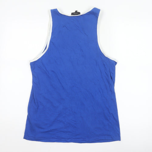 River Island Men's Blue Graphic Sleeveless Cotton Tank Top M