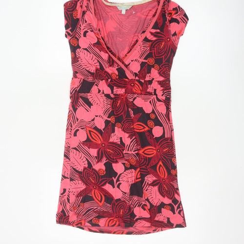 Fat Face Women’s Red Floral Wrap Viscose Stretch Short Sleeve Knee Length Dress Size 8