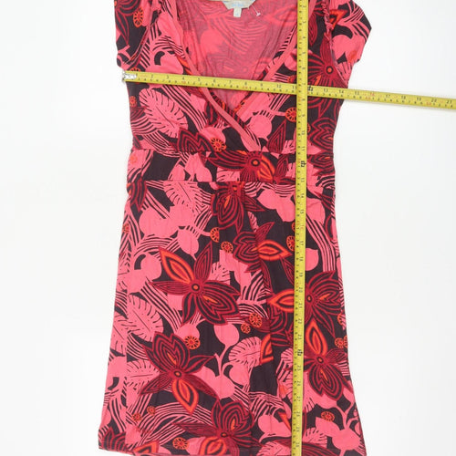 Fat Face Women’s Red Floral Wrap Viscose Stretch Short Sleeve Knee Length Dress Size 8