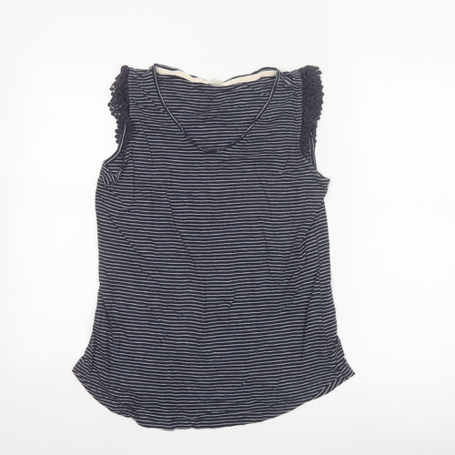 White Stuff Women Navy Striped Sleeveless Cotton Modal Top Size 12