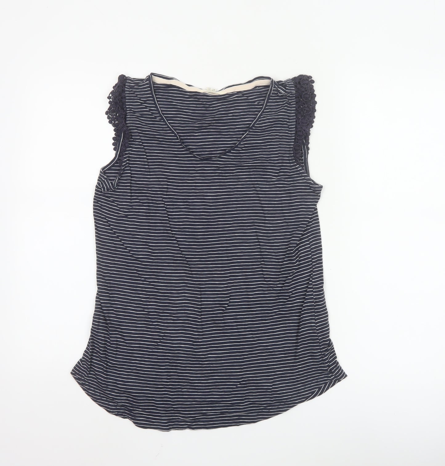 White Stuff Women Navy Striped Sleeveless Cotton Modal Top Size 12