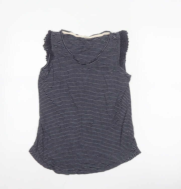 White Stuff Women Navy Striped Sleeveless Cotton Modal Top Size 12