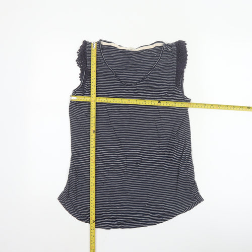 White Stuff Women Navy Striped Sleeveless Cotton Modal Top Size 12