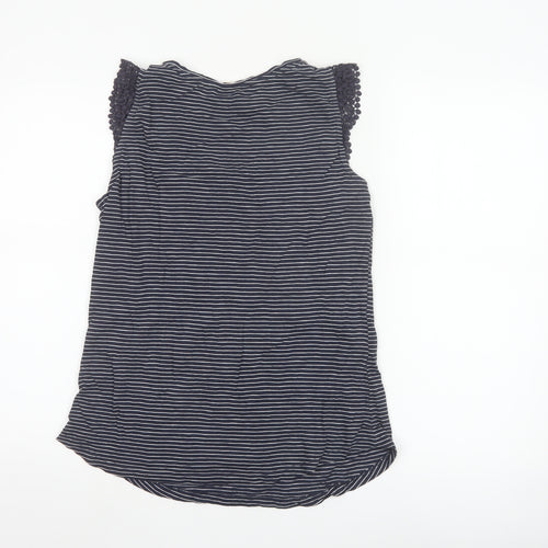 White Stuff Women Navy Striped Sleeveless Cotton Modal Top Size 12