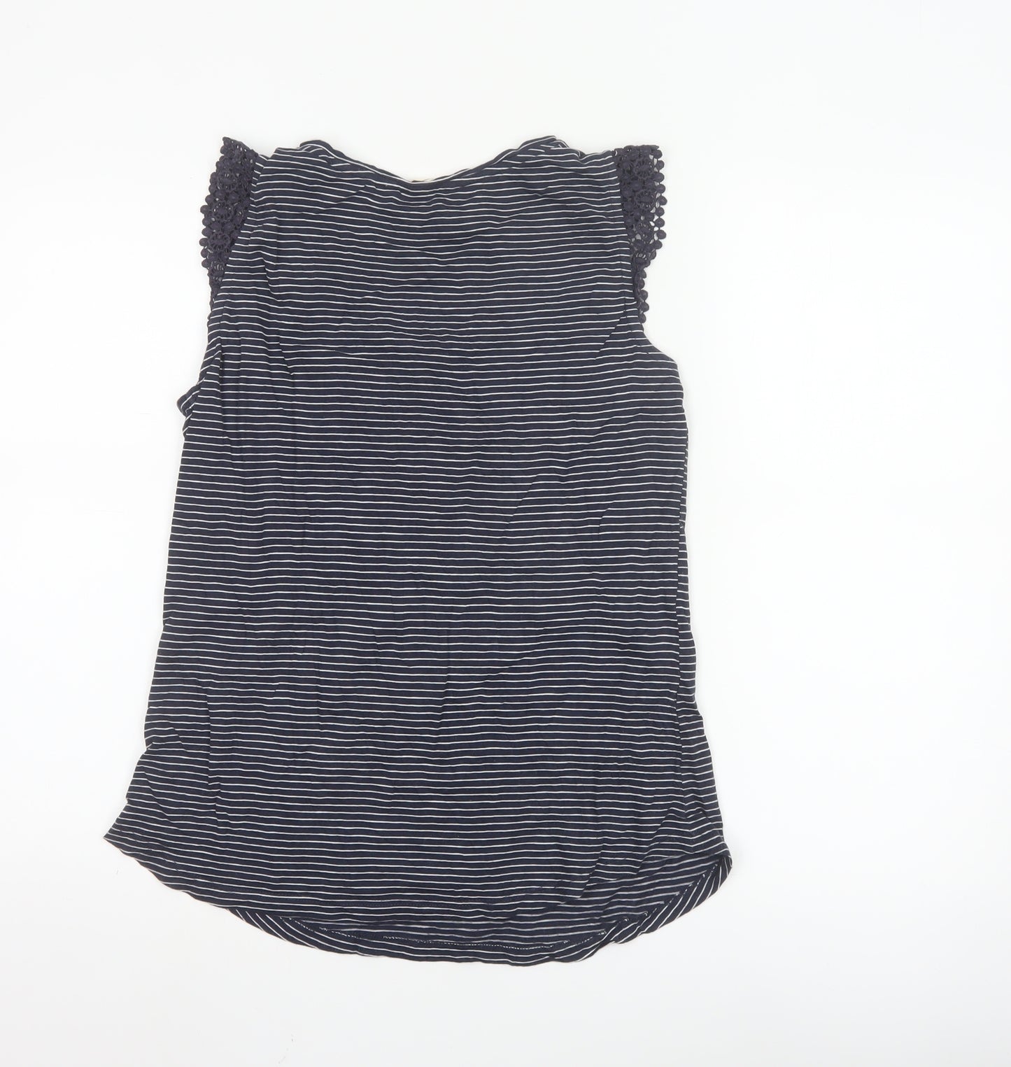 White Stuff Women Navy Striped Sleeveless Cotton Modal Top Size 12