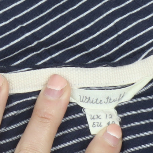 White Stuff Women Navy Striped Sleeveless Cotton Modal Top Size 12