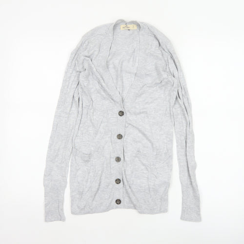 Hollister Women Grey Knit Long Sleeve Button Cardigan Small