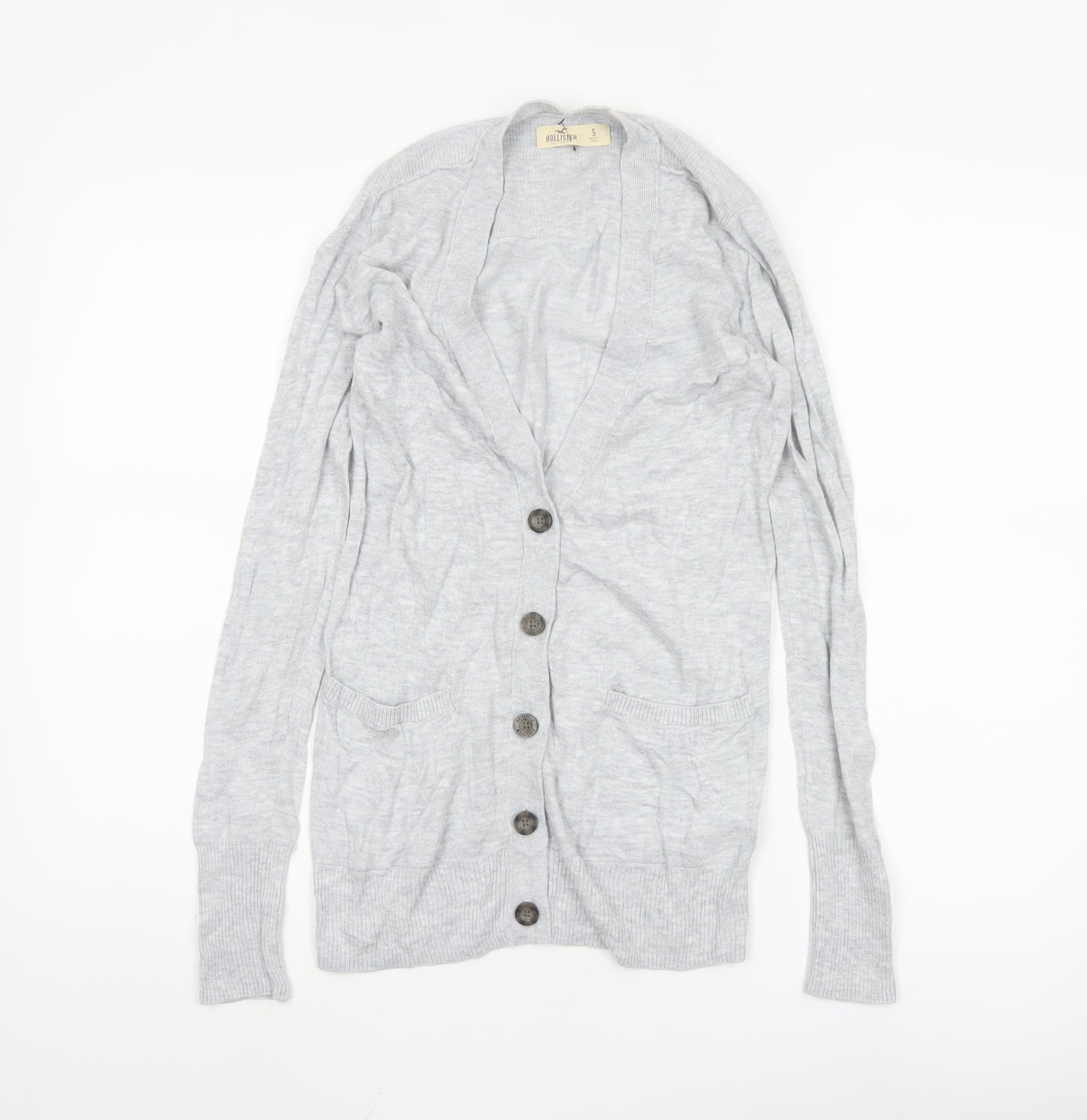 Hollister Women Grey Knit Long Sleeve Button Cardigan Small
