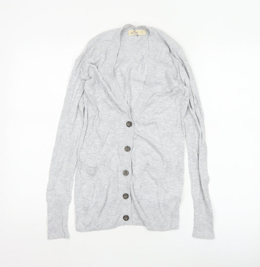 Hollister Women Grey Knit Long Sleeve Button Cardigan Small