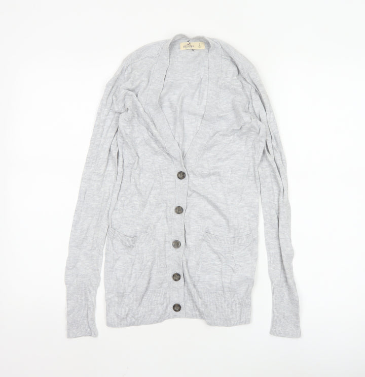 Hollister Women Grey Knit Long Sleeve Button Cardigan Small