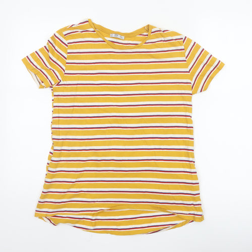 Zara Women Yellow Striped Short Sleeve Basic T-Shirt Size S