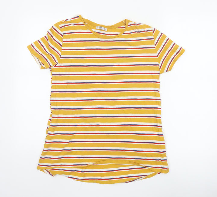 Zara Women Yellow Striped Short Sleeve Basic T-Shirt Size S