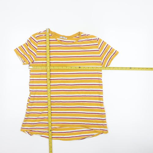 Zara Women Yellow Striped Short Sleeve Basic T-Shirt Size S