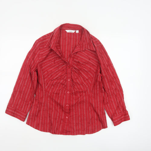 Next Womens Red Striped Button-Up Blouse Size 14 Cotton Blend