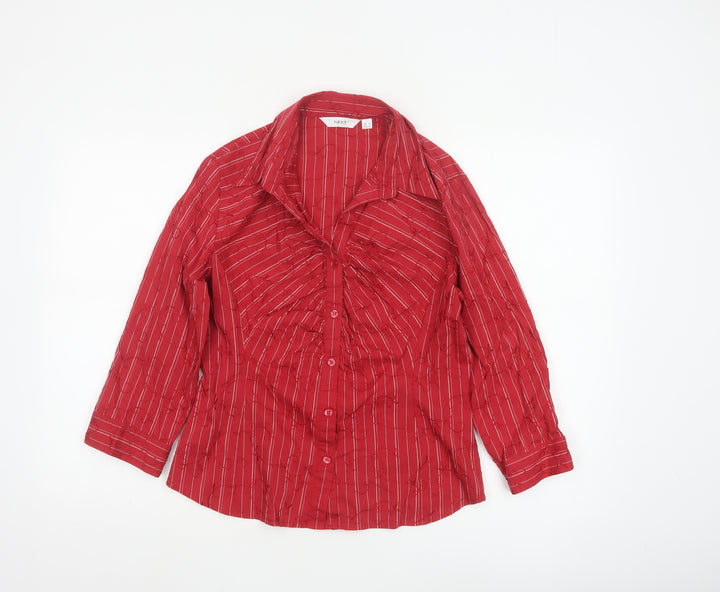 Next Womens Red Striped Button-Up Blouse Size 14 Cotton Blend