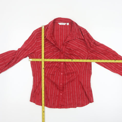 Next Womens Red Striped Button-Up Blouse Size 14 Cotton Blend