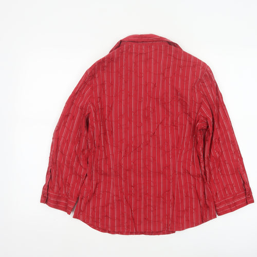 Next Womens Red Striped Button-Up Blouse Size 14 Cotton Blend