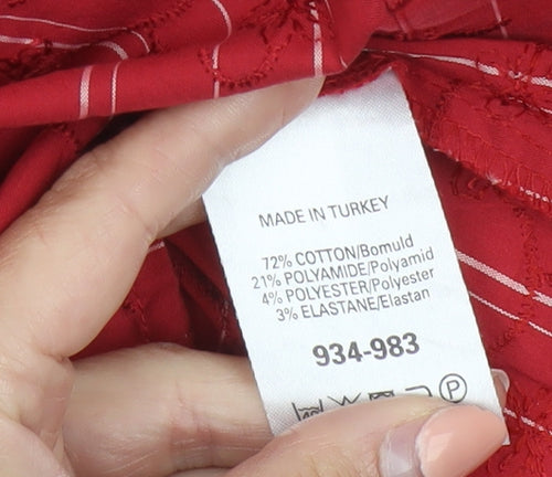 Next Womens Red Striped Button-Up Blouse Size 14 Cotton Blend