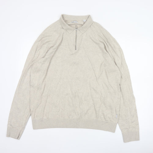 Jack & Jones Men's Beige Collared 1/4 Zip Knit Jumper XL