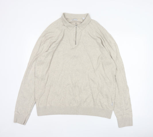 Jack & Jones Men's Beige Collared 1/4 Zip Knit Jumper XL