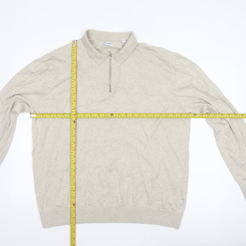 Jack & Jones Men's Beige Collared 1/4 Zip Knit Jumper XL