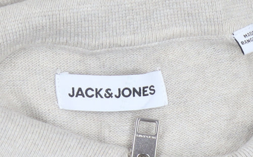 Jack & Jones Men's Beige Collared 1/4 Zip Knit Jumper XL