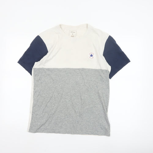 Converse Men's Grey Colourblock Crew Neck Short Sleeve T-Shirt M