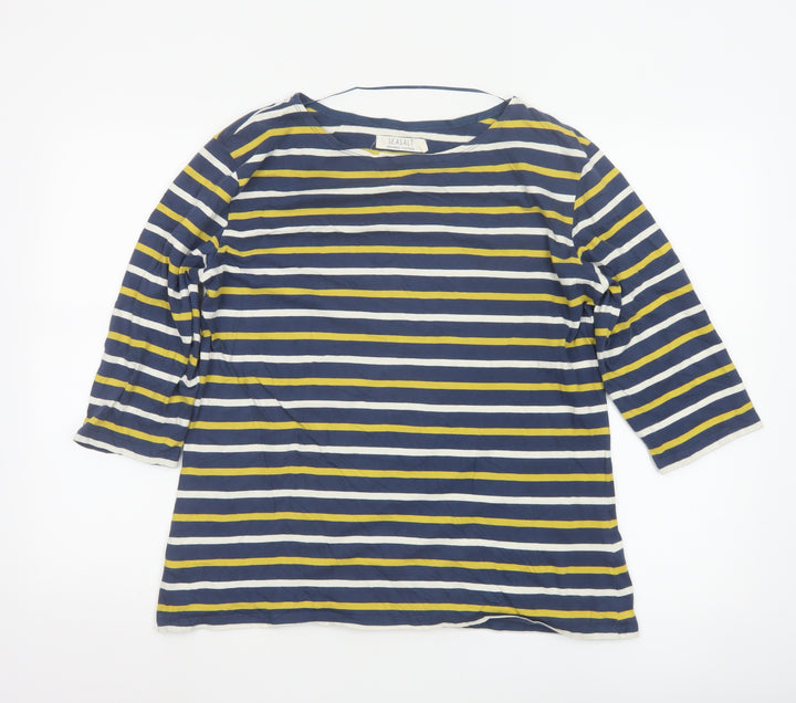 Seasalt Women Blue Striped 3/4 Sleeve Cotton Sailor Top Size 14