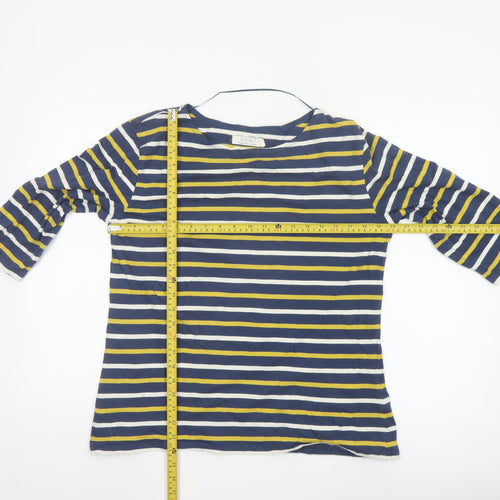 Seasalt Women Blue Striped 3/4 Sleeve Cotton Sailor Top Size 14