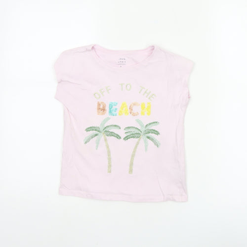 John Lewis Teens Pink Short Sleeve Beach Embroidered T-Shirt Size 6