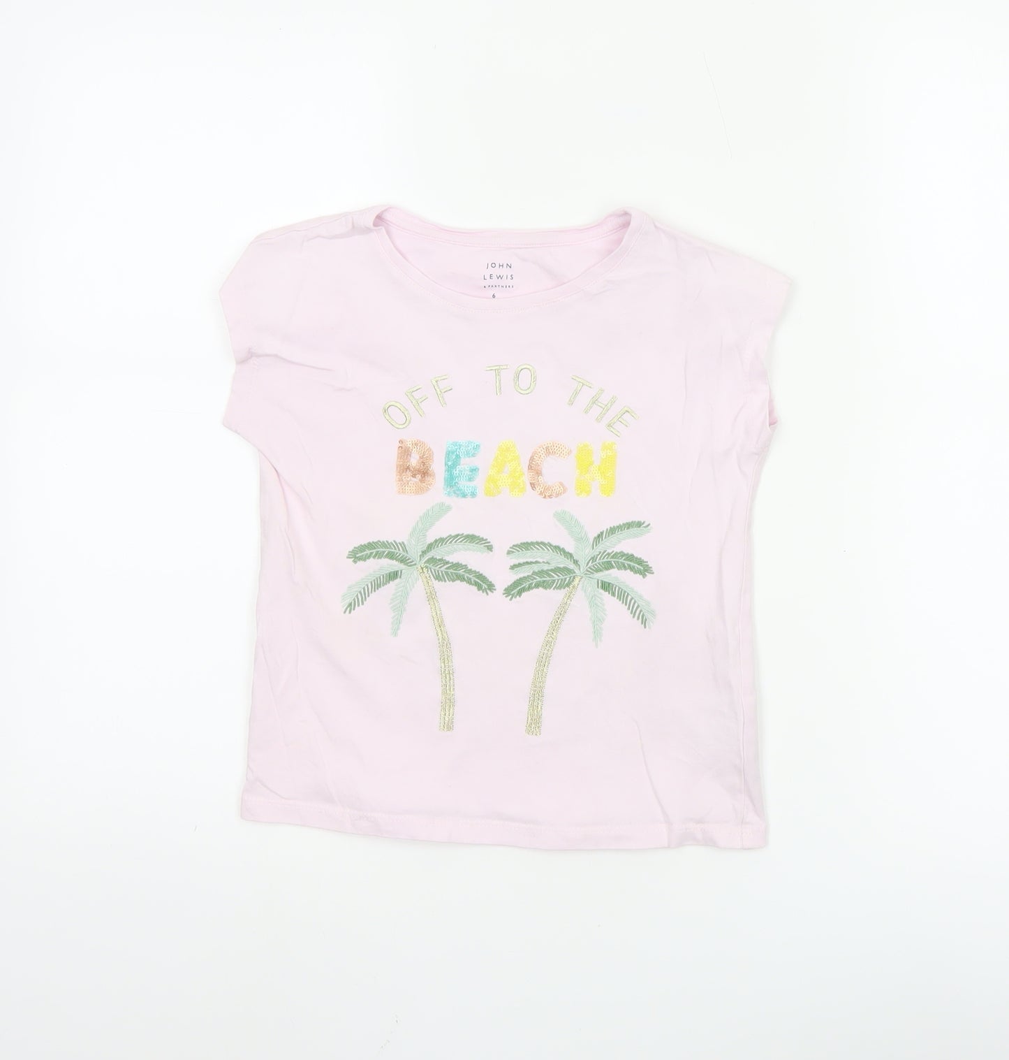 John Lewis Teens Pink Short Sleeve Beach Embroidered T-Shirt Size 6