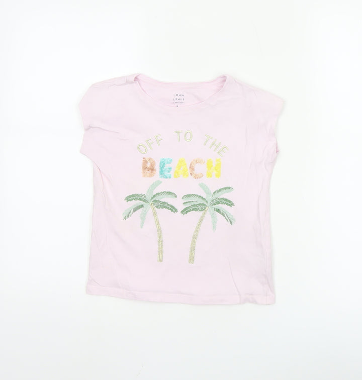 John Lewis Teens Pink Short Sleeve Beach Embroidered T-Shirt Size 6