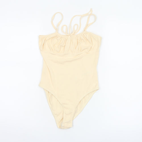 Miss Selfridge Women Beige Cotton Stretch Bodysuit UK 10