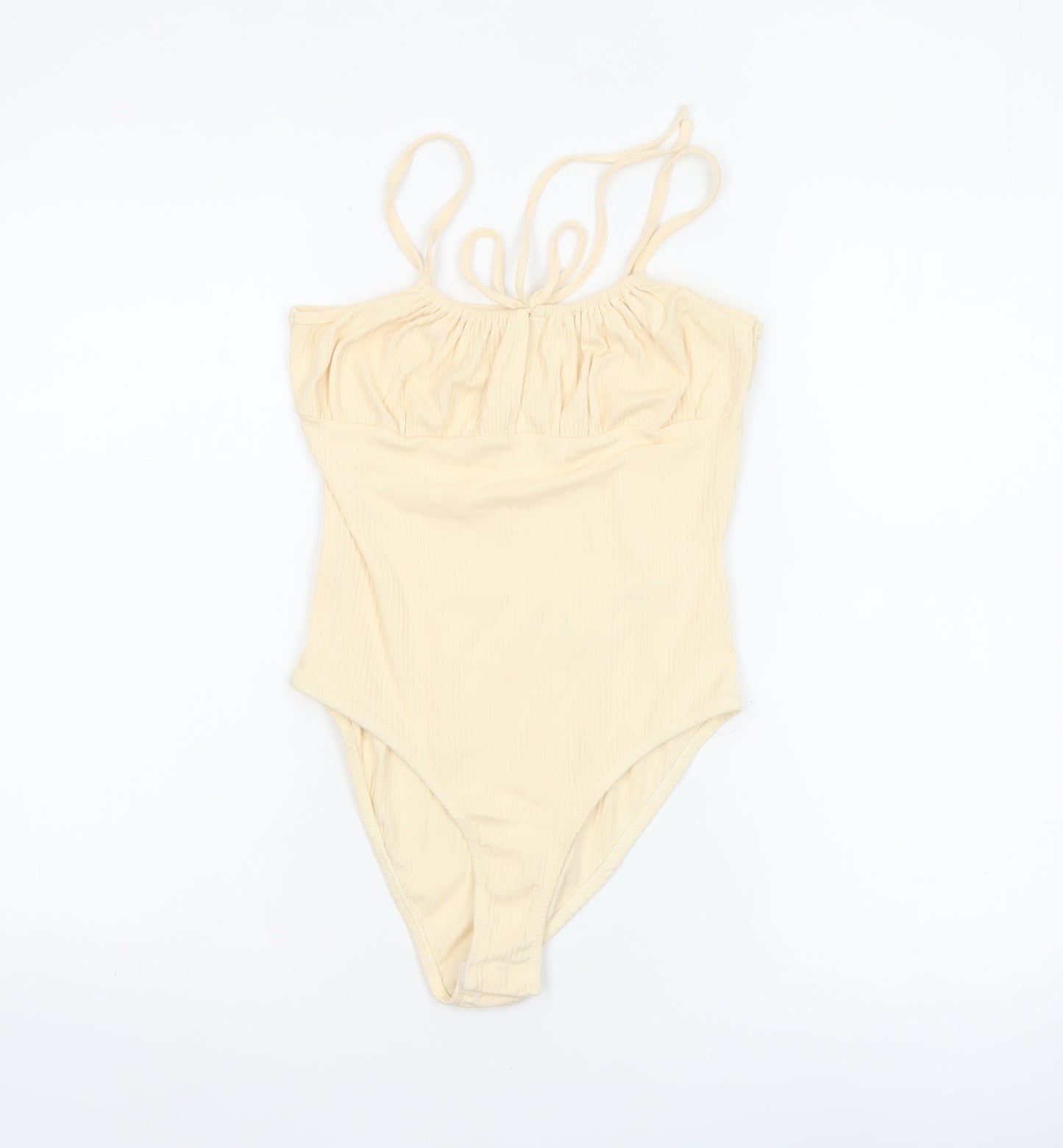 Miss Selfridge Women Beige Cotton Stretch Bodysuit UK 10