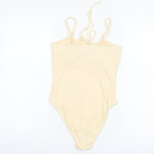 Miss Selfridge Women Beige Cotton Stretch Bodysuit UK 10