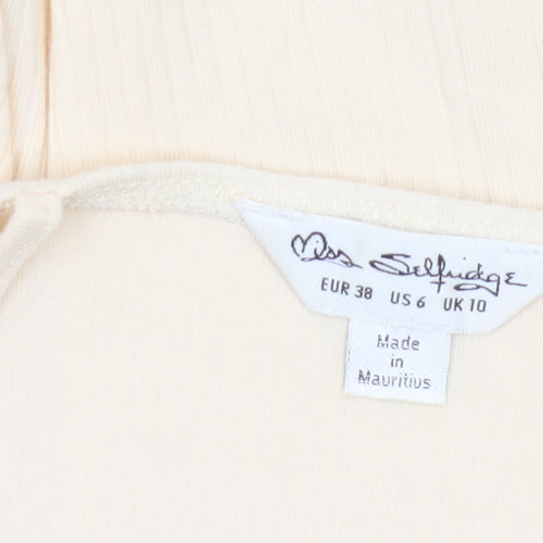 Miss Selfridge Women Beige Cotton Stretch Bodysuit UK 10