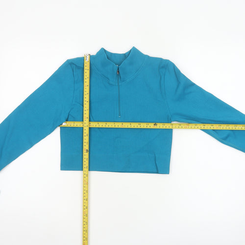 Mooslover Women Blue Long Sleeve Cropped 1/4 Zip Athletic Top L