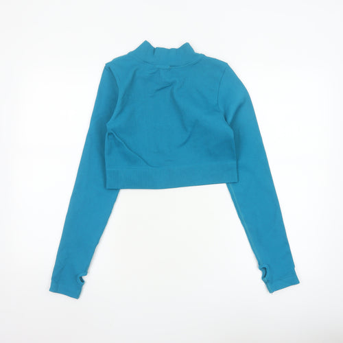 Mooslover Women Blue Long Sleeve Cropped 1/4 Zip Athletic Top L
