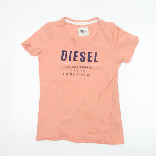 Diesel Men's Peach Cotton Crew Neck Graphic T-Shirt Size L