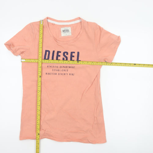 Diesel Men's Peach Cotton Crew Neck Graphic T-Shirt Size L
