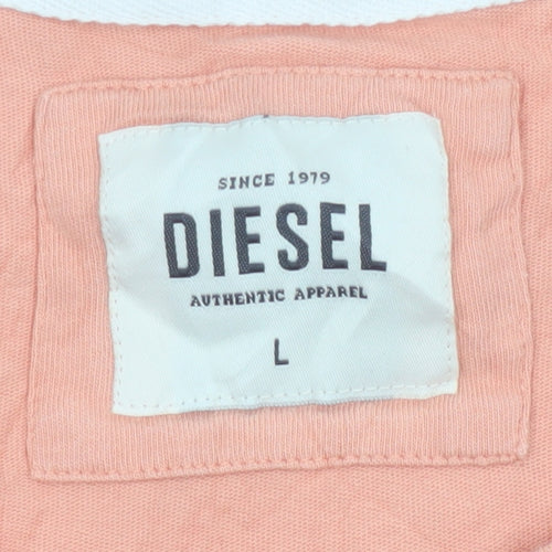 Diesel Men's Peach Cotton Crew Neck Graphic T-Shirt Size L