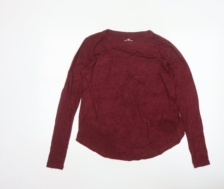 Hollister Women Red Slim Fit Long Sleeve Viscose T-Shirt Size S