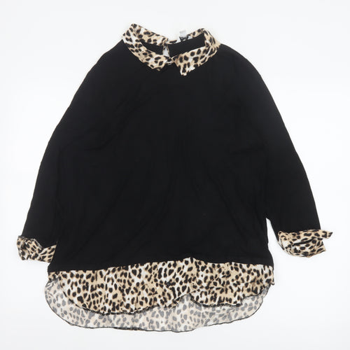 M&Co Womens Black Leopard Collar Tunic Blouse UK16