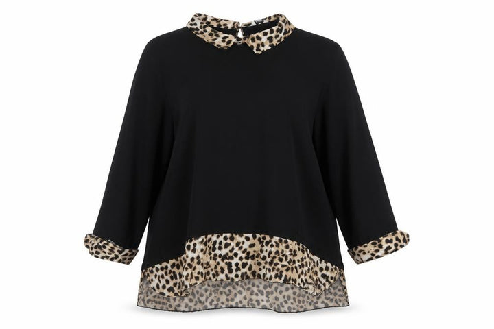 M&Co Womens Black Leopard Collar Tunic Blouse UK16