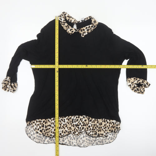 M&Co Womens Black Leopard Collar Tunic Blouse UK16