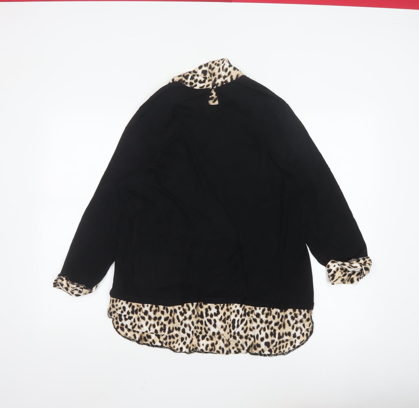 M&Co Womens Black Leopard Collar Tunic Blouse UK16