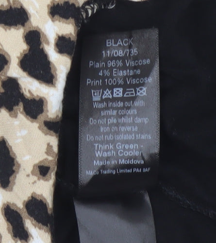 M&Co Womens Black Leopard Collar Tunic Blouse UK16